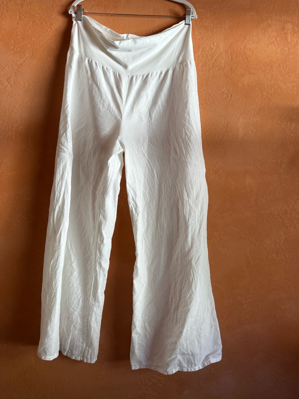 Bryn Walker White 100% Linen Wide Leg Pull On Pants Size L